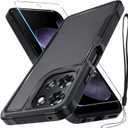 for Moto G 5G 2025 Case, Full Body Heavy Duty Rugged Shockproof Protective Phone Cover with Lanyard Strap, Tempered Glass Screen Protector, Black Matte