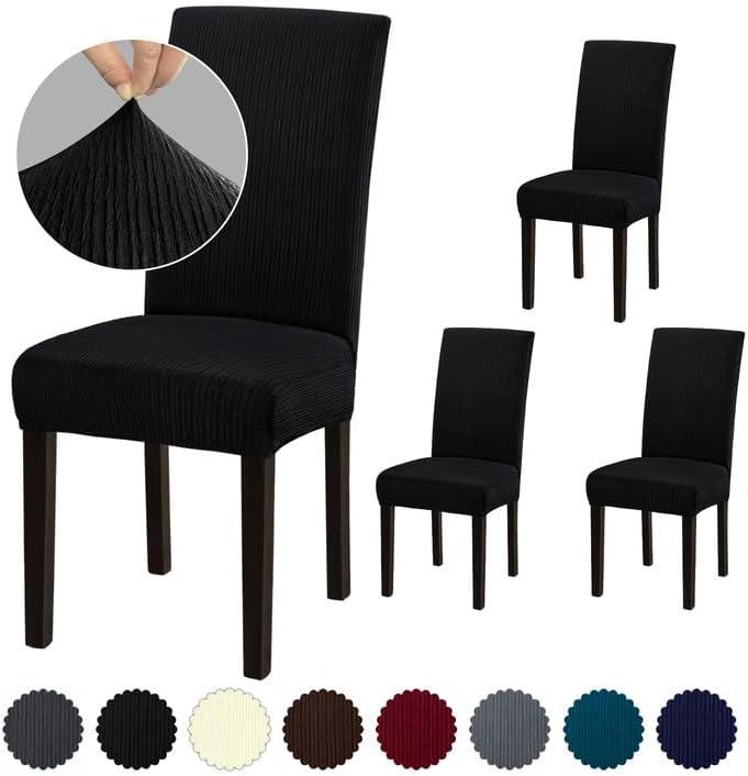Chair Covers, Stretch Dining Room Chair Covers Set of 4, Removable Washable Chair Covers for Dining Chairs, Dining Chair Slipcovers for Dining Room, Hotel, Ceremony, .Black