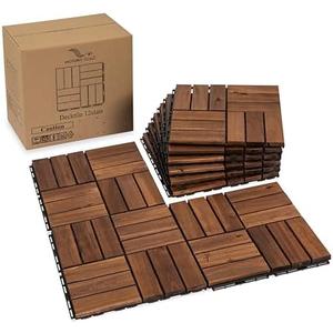VICTORY RELAX Acacia Wood Flooring Interlocking Deck Tiles for Patio Decor 5 Pcs 12 Slats VR Brown - Waterproof Indoor & Outdoor Decor - Balcony Garden Decking Tile (12.24 * 12.24 * 0.75 inches)