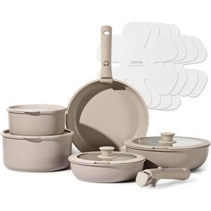CAROTE 15pcs Pots and Pans Set, Nonstick Cookware Set Detachable Handle, Induction Kitchen Cookware Sets Non Stick with Removable Handle, RV Cookware Set, Oven Safe, Taupe