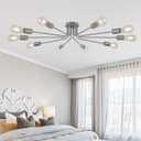 TULUCE Kitchen Lighting Fixture Industrial Flush Mount Ceiling Light Mid Century 10 Light Sputnik Chandelier for Kitchen Dining Room Small Bedroom Living Room Brass Painted Metal Ceiling Lighting
