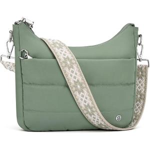 SYTRAH Anti Theft Crossbody Purse Hobo Crossbody Bags for Women, Quilted Puffer Bag Slouchy Built-in Wallet & RFID Blocking Shoulder Purses Green