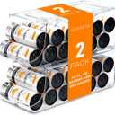 2 Pack Skinny Can Organizer for Refrigerator, Stackable Tall Skinny Soda Pop Can Holder Dispenser with Lid for Fridge Pantry Rack Freezer, Clear Plastic Storage Bins-Holds 12 Slim Cans Each (Transparent)