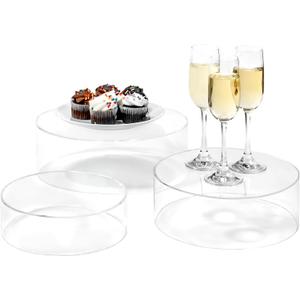 Red Co. Set of 3 Sizes (10", 8", 7") Acrylic Round Cylinder Display Nesting Riser Stands with Hollow Bottoms, Crystal Clear