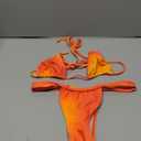 MakeMeChic Women's Halter Tie Side Triangle High Cut Bikini Set Bathing Suit Swimsuit (Orange Multi)