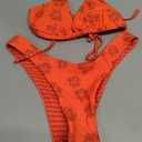 MakeMeChic Women's Polka Dots Triangle Thong Bikini Sets Floral Cute Bathing Suit Swimsuits (Red, XS)