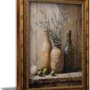 Vintage Gold Framed Wall Art Rustic Still Life Canvas Wall Decor Vintage Olive & Ceramic Vase Oil Painting Print Antiqu Kitchen Still Life Picture Artwork for Farmhouse Dining Room Decor 16x24in