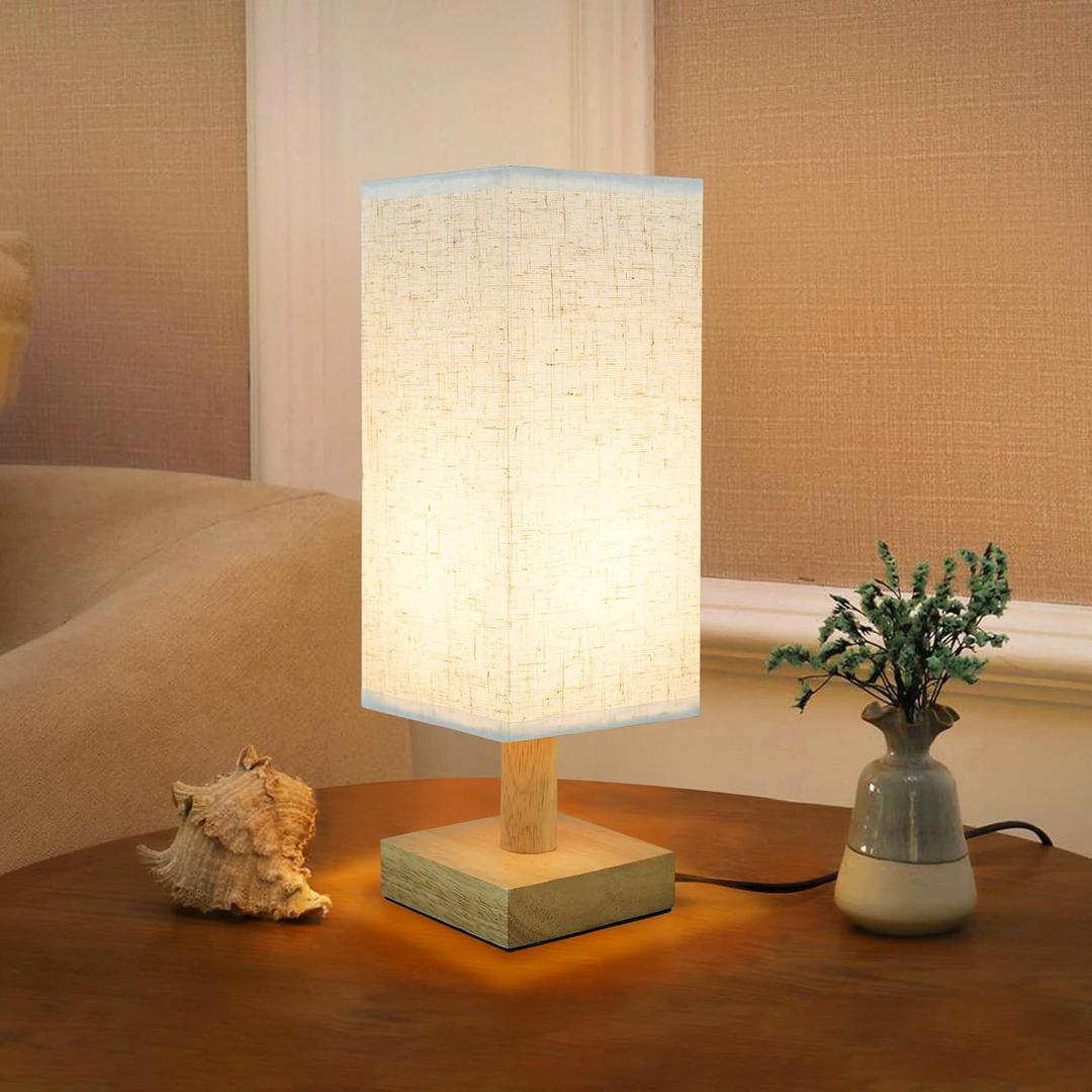 Small Bedside Table Lamp for Bedroom, Minimalist Nightstand Lamp with Square Fabric Linen Shade, Mini Cute Study Reading Desk Lamp Night Table Lamp for Living Room,Nursery, Home, Office,4.3in (Standard-Square-set of 1)