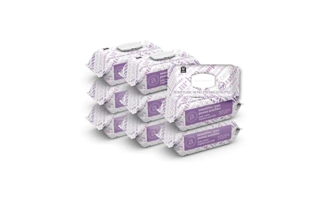 Amazon Elements Baby Wipes, Sensitive, 810 Count, Flip-Top Packs, Pack of 9