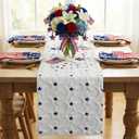 Mindsoft 4th of July Faux Fur Table Runner 13x72 Inch Patriotic Blue Stars Memorial Day Table Runner Independence Day American Star Jacquard 250th Anniversary for Party Dinning Kitchen Decorations