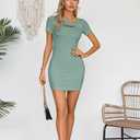 VICHYIE Womens Summer Dresses Cutout One Piece Ribbed Bodycon Mini Short Sleeve Casual Slim Fitted Pencil Dresses (Green, XL)