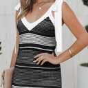 Saodimallsu Womens Summer Midi Bodycon Sweater Dress Sexy V Neck Tie Shoulder Striped Knit Side Slit Sleeveless Tank Dresses