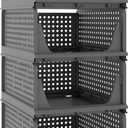 Pinkpum 4 Pack Folding Closet Organizers Storage Box, Stackable Plastic Drawer Basket for Clothing, Stackable Storage Bins Shelf Storage Container for Closet Wardrobe Bedroom Bathroom Office (Black) (4 Pack L)