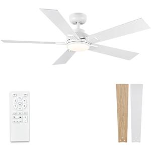 Modern Ceiling Fans with Lights - 52 inch Outdoor White Ceiling Fan with Light and Remote, Reversible DC Motor, 6-Speed Quiet 3CCT LED Dimmable for Bedroom, Indoor and Outdoor, Patios , ETL Listed