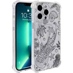 for iPhone 13 Pro Case Clear Magnetic, Compatible with MagSafe, Ocean Marine Animals Pattern, Slim Shockproof Camera Lens Protection Phone Case for Women Men 6.1" - Black