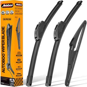 AUTOBOO 26"+17" Windshield Wipers with 12" Rear Wiper Blade Replacement for Nissan Rogue Pathfinder 2013 2014 2015 2016 2017 2018 2019 2020 2021 2022 2023-2025 -Original Factory Quality (Pack of 3)