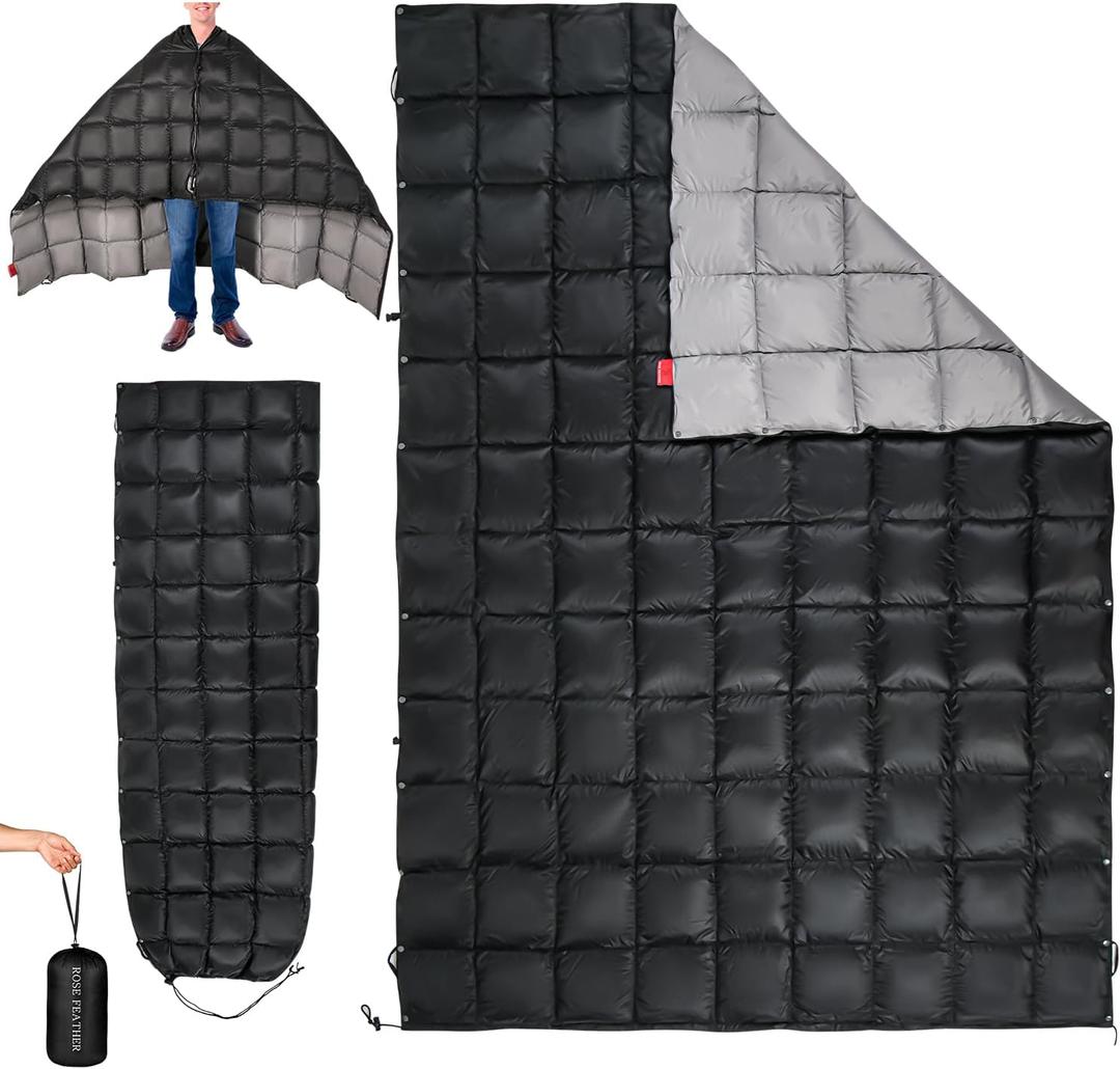 Down Camping Blanket - Lightweight, Packable, Warm & Puffy Outdoor Travel Quilt for Sleep, Hiking, Backpacking, Stadium, Festivals, Water-Resistant Sleeping Bag 55"x79"