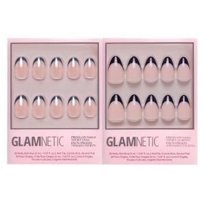 Glamnetic Press-On Nails Bundle - Smoke Salt & Caviar | Short Oval Glazed Black French Tips | Short Almond Glossy Black French Tip Fake Nails | Durable, Salon-Quality Nail Kits