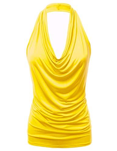 FASHIONOLIC Women's Casual Halter Neck Draped Front Sexy Backless Tank Top  Yellow 2XL FASHIONOLIC Women's Casual Halter Neck Draped Front Sexy Backless Tank Top  Yellow 2XL