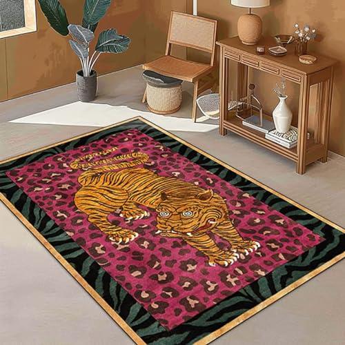 Boho Animal Print Area Rug Leopard Print Rug 2x3 ft Small Tiger Rug for Bathroom Pink Yellow Tiger Carpet for Bedroom Non-Slip Washable Door Mat