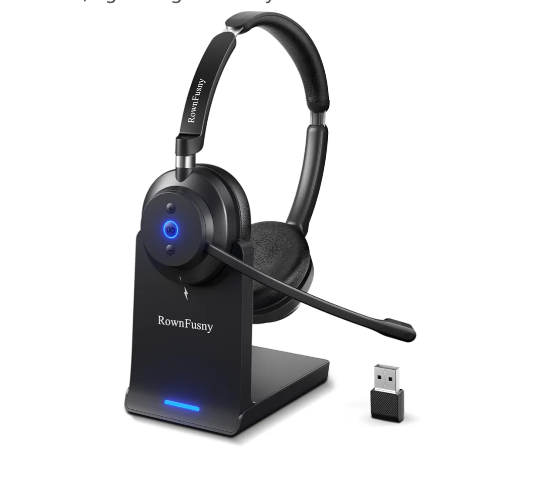Wireless Headset with Mic for Work-Bluetooth Over Ear Headphones with Microphone,Noise Cancelling with Mute & USB Dongle for Computer/Phones/Remote Work/Call Center,Lightweight All Day Comfort