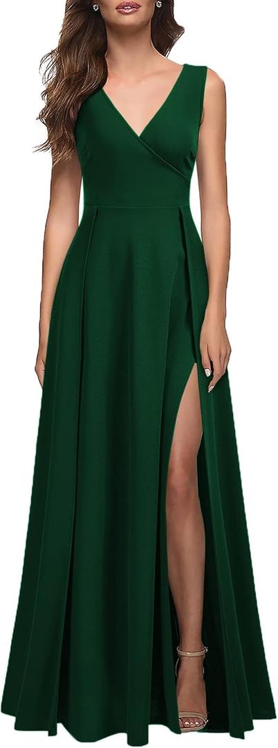MUSHARE Women's V Neck Sleeveless Split Formal Dress Cocktail Party Prom Long Dresses S