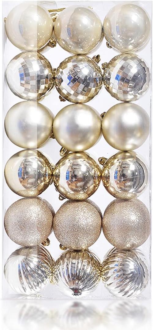 Sibosen Christmas Ball Ornaments, 34 Count Pre-Strung Xmas Balls, Shatterproof Barrel Packed Balls for Holiday Party Wreath Tabletop Tree Decorations, 3.15 Inch, Ivory