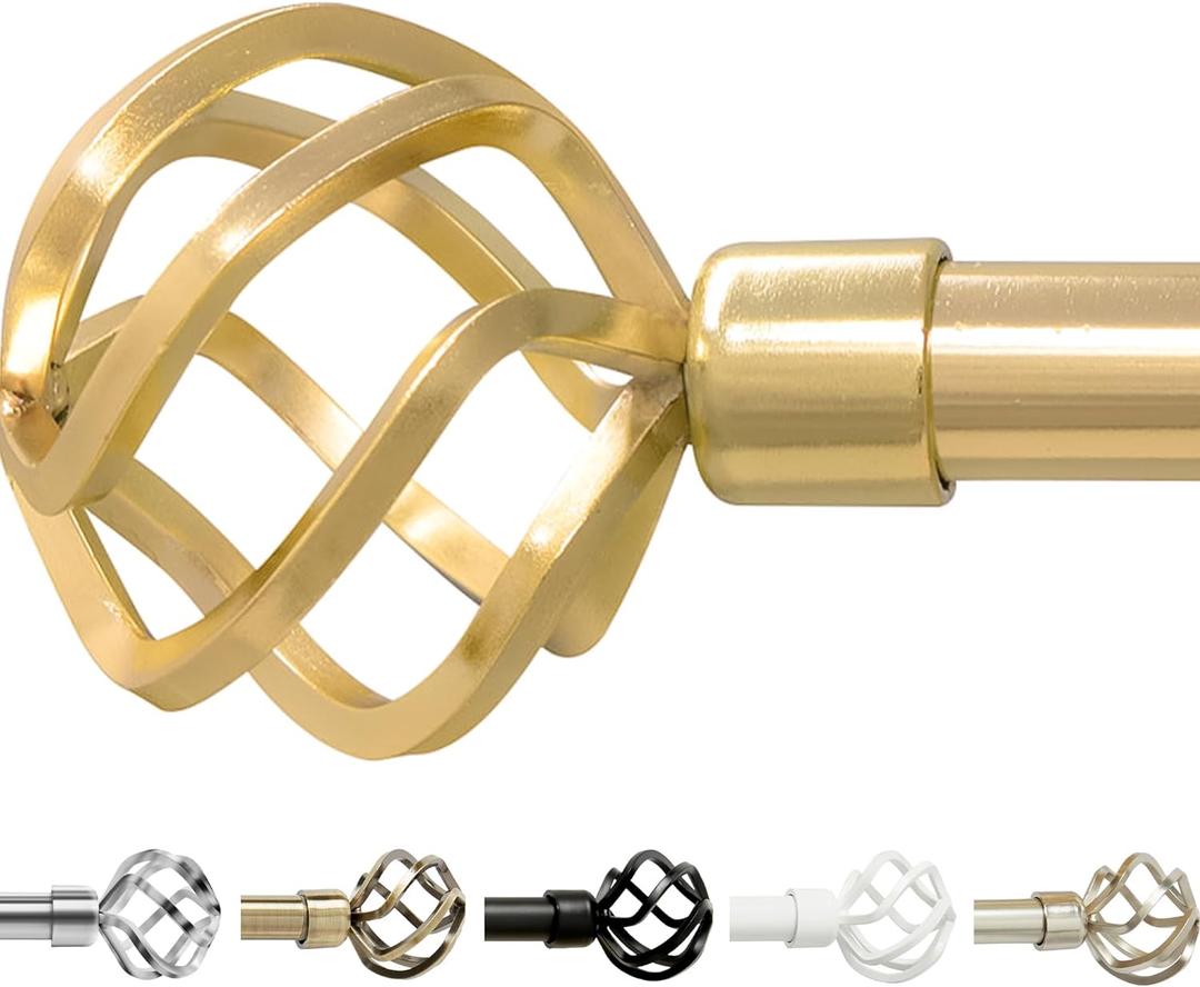 Heavy Duty Curtain Rods for Windows 86 to 120 Inches - Adjustable 1 Inch Curtain Rod for Bedroom, Living Room, Bathroom & More - Easy to Install, Gold (86-120 inches, Gold)