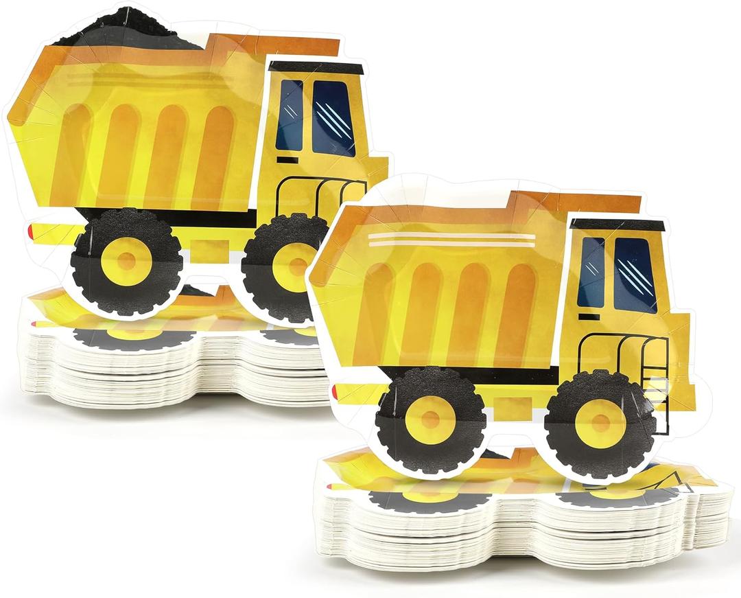 50 Pcs Construction Birthday Party Supplies Paper Plates Truck Theme Disposable Dessert Cake Dinner Plates Car Party Tableware Dinnerware for Kids Boys Birthday Decorations Favors