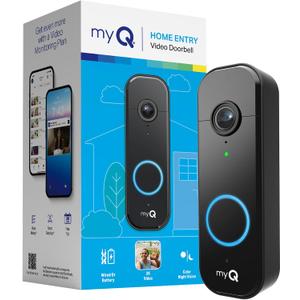Chamberlain myQ Video Doorbell | 2K Camera, Battery/Wired, Color Night Vision, Live with 2-Way Talk, Motion Detection & Real-Time Alerts, 150 Deg Wide View, Black