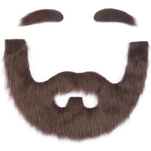 Miss U Hair Fake Mustache and Eyebrows Self Adhesive Fake Beard Costume Facial Hair for Cosplay Halloween Party (Brown)