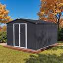 10' x 8' XL Outdoor Storage Shed, Sturdy Metal Building w/Lockable Doors for Garden, Backyard, Poolside and Lawn, Black