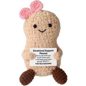 Positive Peanut Crochet Plush, Knitted Mini Bowknot Peanut Animal Doll with Inspirational Card for Friends Funny Emotional Cheer Up Surpport Decor for Birthday Graduation Gift