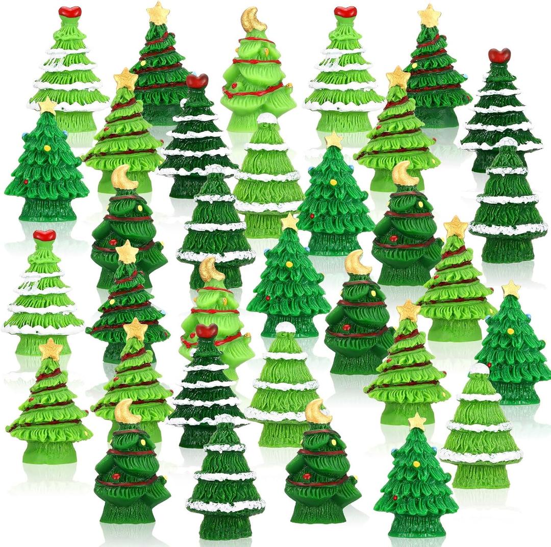 Chunful 50 Pcs Resin Christmas Trees Miniature Micro Landscape Decor Mini Creative Xmas Trees Ornament for Home Garden Decor Village Table Centerpiece Accessories Display Tabletop Decorative