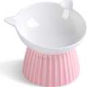 Ceramic Raised Cat BowlTilted Raised Bowl Anti Vomit for Indoor Cats Whisker Friendly Pet Feeder for Cats Puppies, Microwave and Dishwasher Safe (Blue) (Pink)