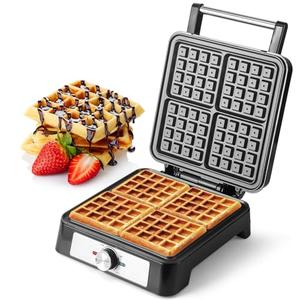 UVFAST Waffles Maker Waffle Iron, 4 Belgian Square Waffle Maker, Belgian Waffle Maker Thick with Non-stick Plate, Breakfast Waffle Machine Make Waffle in Minutes, 3 Browning Level, 1200W