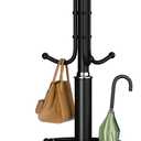 Yoobure Metal Coat Rack Freestanding with Marble Base, Coat Tree with 12 Hooks & Umbrella Holder, Coat Hanger Stand for Corner Entryway Bedroom Office, Heavy Duty Coat Rack Stand for Clothes Hats Bags (Black)