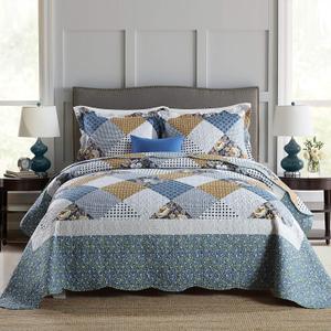 Travan 3-Piece Queen Quilt Sets with Shams Oversized Bedding Bedspread Reversible Soft Coverlet Set, Queen Size (B-misty Blue)