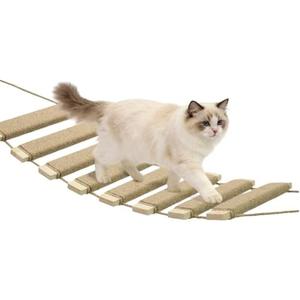 22in Outdoor Cat Tree & Bridge, Multi-Level Cat Ladder with Sisal Rope, Durable Climbing Frame, Scratch Post, Perch & Play Tower for Indoor/Outdoor Cats, Parrots & Small Pets (Wood, 22in)