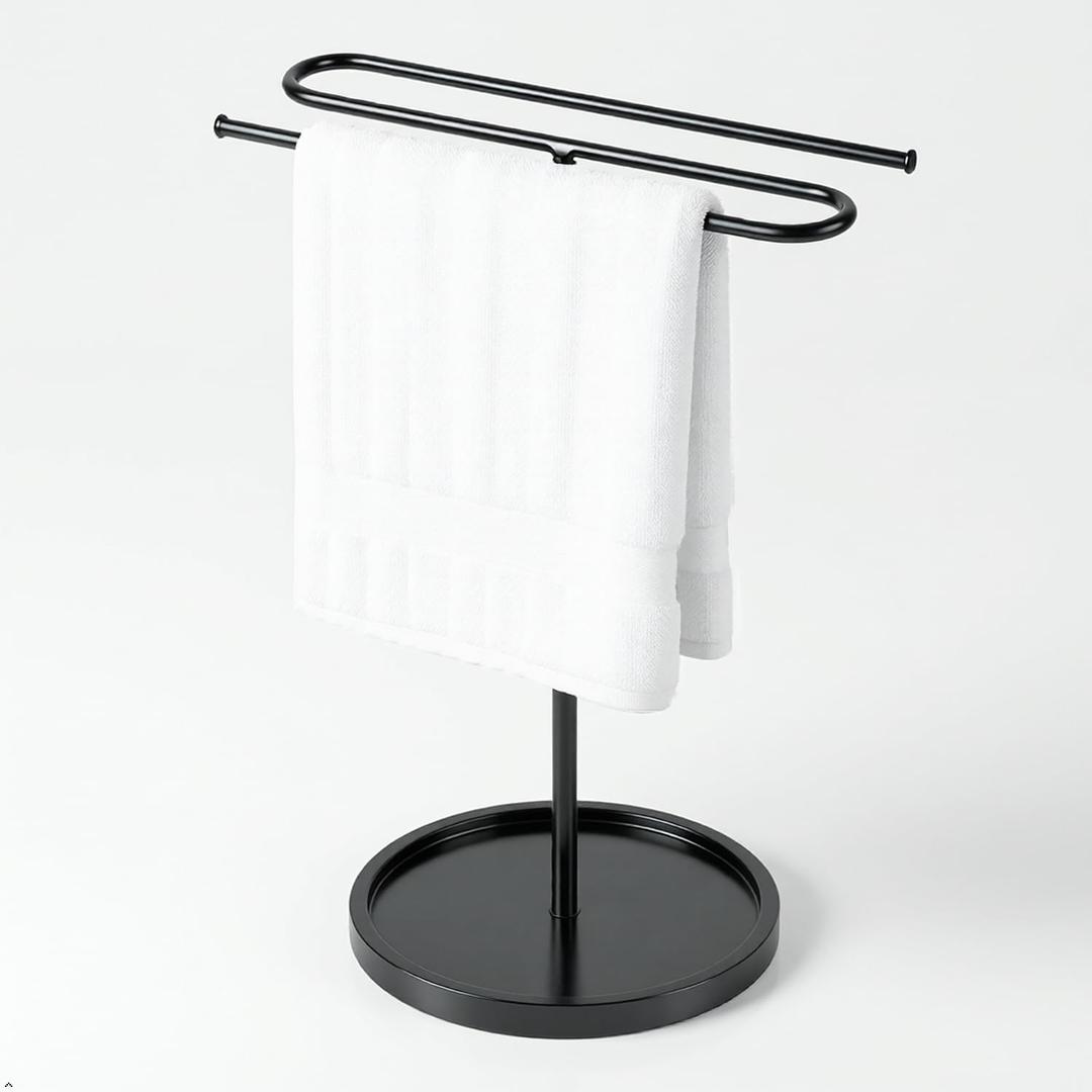 Free Standing Towel Holder, Stainless Steel S-Shaped Towel Rack for Bathroom & Kitchen Countertop, Holds 2 Hand Towels, Anti-Tip Design,(Black)