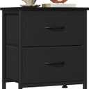 Sweetcrispy Night Stand with 2 Fabric Storage Drawers, Bedside Table, Black, 11.8"D x 18"W x 20"H , 1 Pack