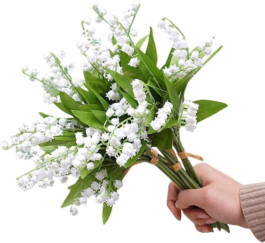 24Pcs Lily of The Valley Plastic Flower, Artificial White Bell Orchids,Artificial Flowers Bridal Wedding Bouquet for Home Garden Party Wedding Decoration (White)