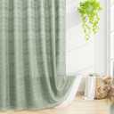 Boho Farmhouse Shower Curtain Set with Tassel, Linen Bohemian French Country Chic Bathroom Shower Curtain Set, Modern Striped Textured Shower Curtain 72x72 - Sage Green