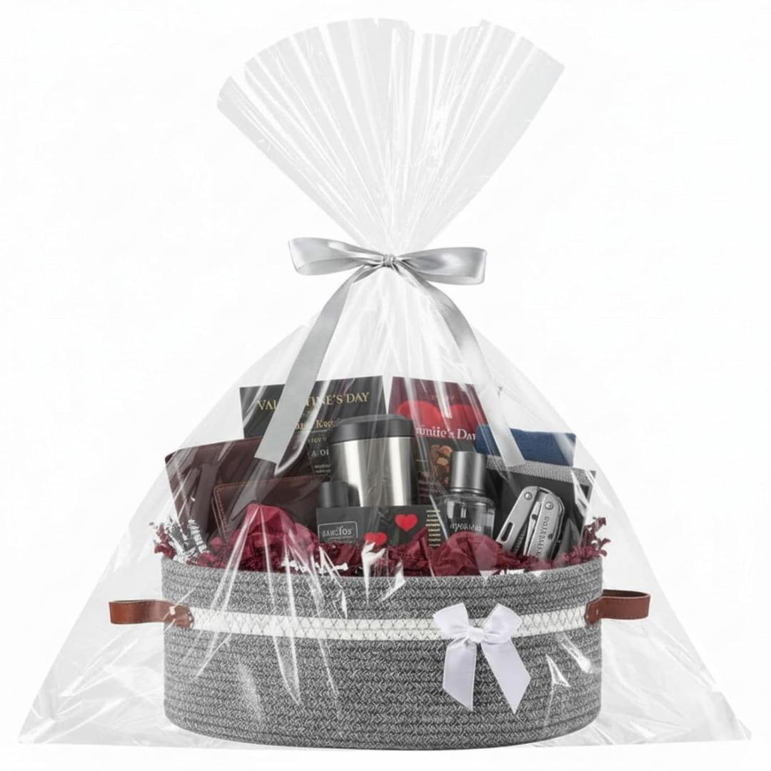 Colingmill Valentine's Day Baskets for Gifts Empty Set Large Gift Baskets Empty with Handles and Wrapping Set Storage 14"x 10"x 5.5" Decorative Chest Box for Presents Wedding Baby Shower(Gray)