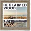 FLYJOE Rustic 16x16 Picture Frame, Reclaimed Barnwood Photo Frame with HD Tempered Glass, Distressed Family Art Gallery Corner, Horizontal and Vertical Wall Mounting Display with Hardware, Set of 1
