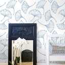 CiCiwind White and Blue Peel and Stick Wallpaper Ginkgo Leaves Modern Blue Contact Paper Self Adhesive Removable Wall Paper for Bathroom Bedroom Walls Decor 197"17.3"