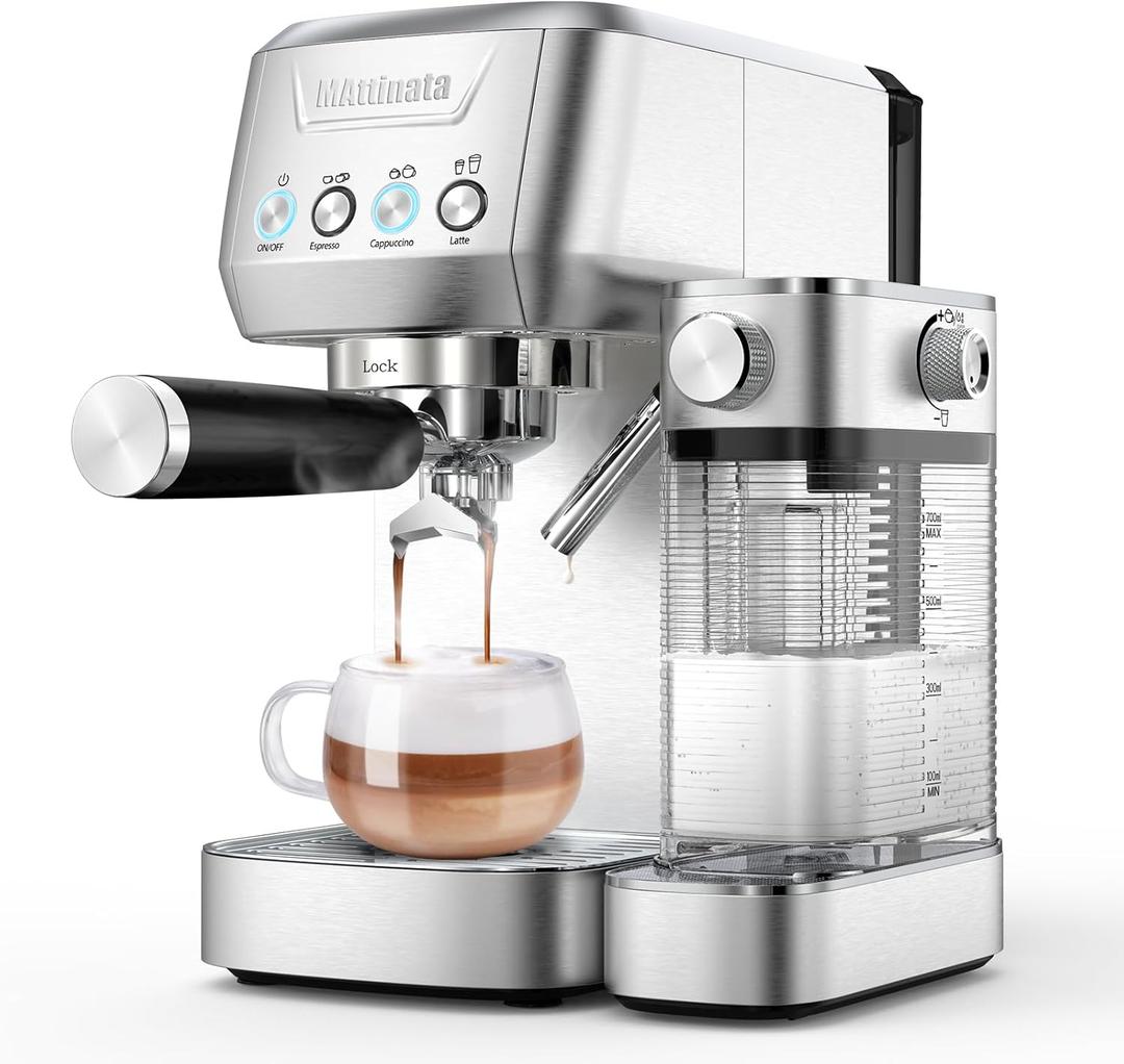 MAttinata Cappuccino Machine 20 Bar, Professional Espresso Machines for Home and Office with Automatic Milk Frothering System, Barista Compact Latte Maker for Coffee Lovers, Stainless Steel-Mattino (Silver) MAttinata Cappuccino Machine 20 Bar, Professional Espresso Machines for Home and Office with Automatic Milk Frothering System, Barista Compact Latte Maker for Coffee Lovers, Stainless Steel-Mattino (Silver)