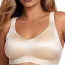 COMFELIE Bras for Women 2025 Luxury Satin Curve Pop NanoSoft Seamless Wireless Bra with Laundry Bag (3X-Large, Champagne)