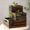 TIMRIS Set of 3 Rustic Distressed Wood Nesting Crates, Farmhouse Decorative Wooden Storage Boxes, Large Vintage Reclaimed Wood Baskets for Display (Random)