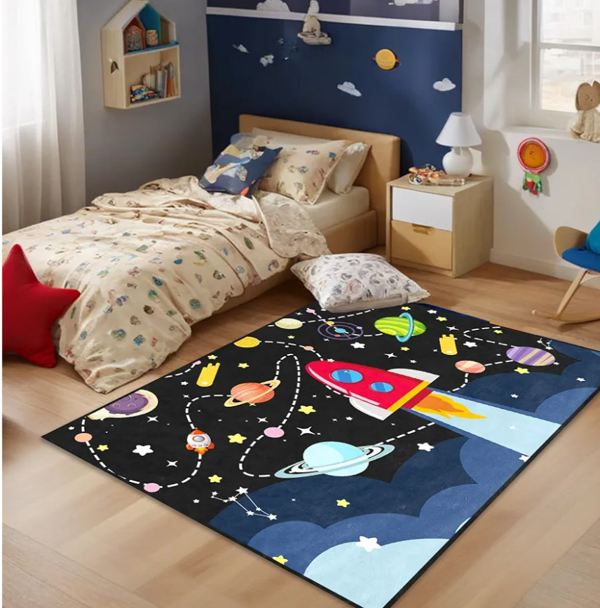 Space Rug - Space Rug for Boys Room Cartoon Solar System Carpet Educational Learning Carpet for Playroom Planet Themed Mat for Bedroom Decor,4.6x7 Feet